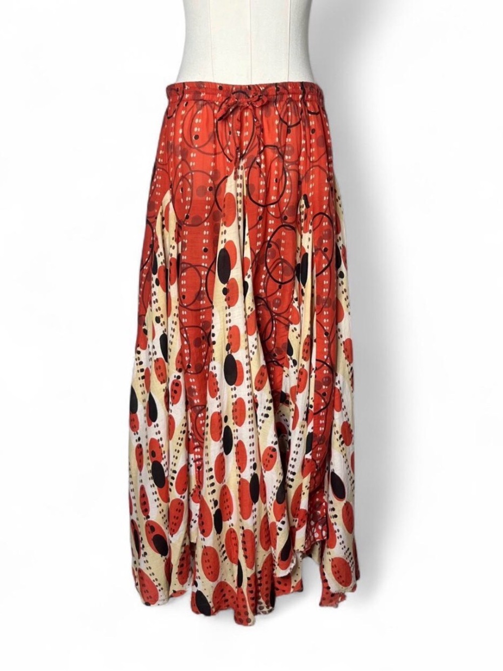 Vintage Sandy Starkman Boho Mixed Print Polka Dot Godet Full Circle Maxi Skirt